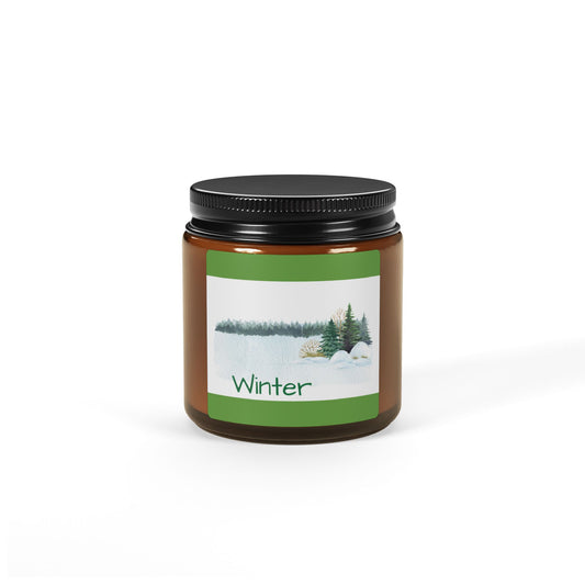 Beautiful, safe soy candle with a Winter scent option and beautiful winter message