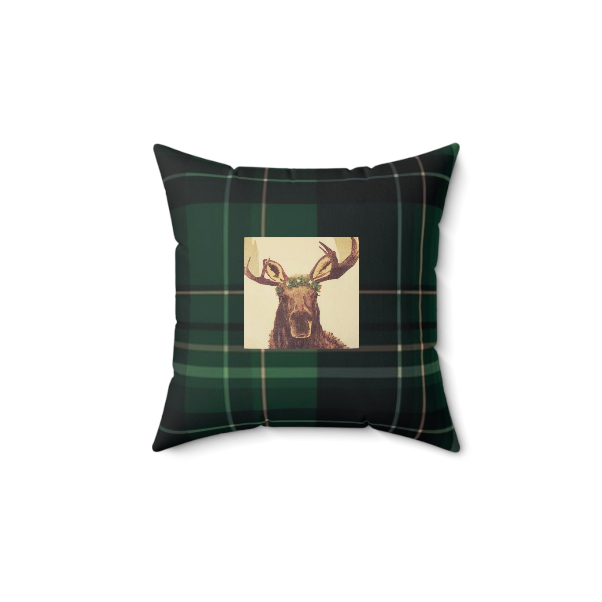 Faux Suede Square Pillow Tartan Scottish Green and Black