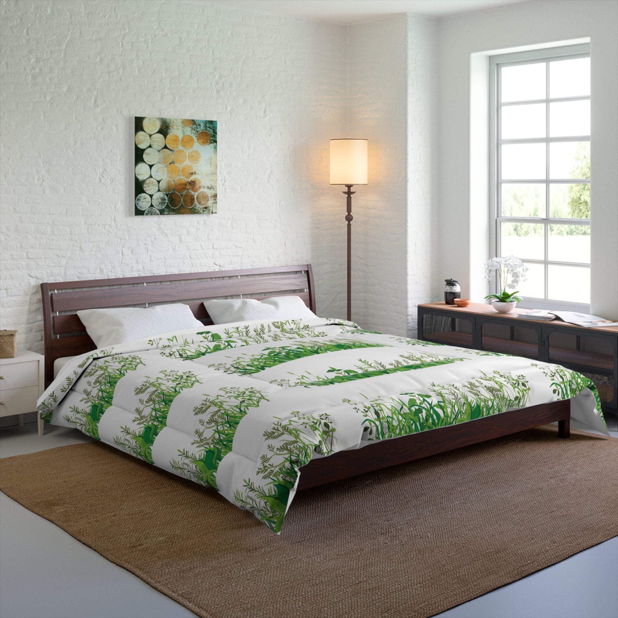 Nature-Inspired Comforter, Cozy Bedding, Floral Bedspread, Green Decor, Eco-Friendly Linen, Spring Home Accent