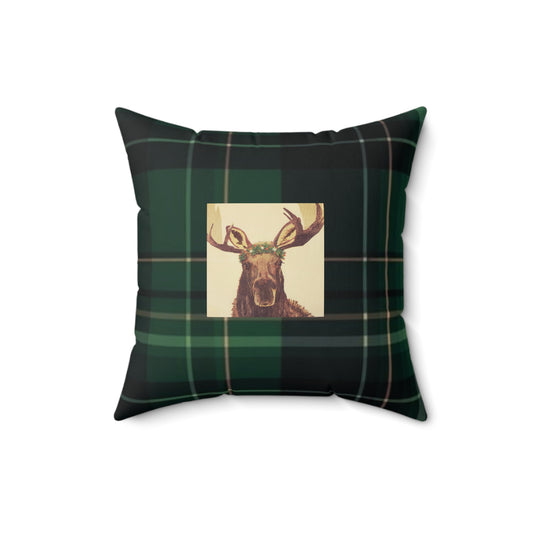 Faux Suede Square Pillow Tartan Scottish Green and Black