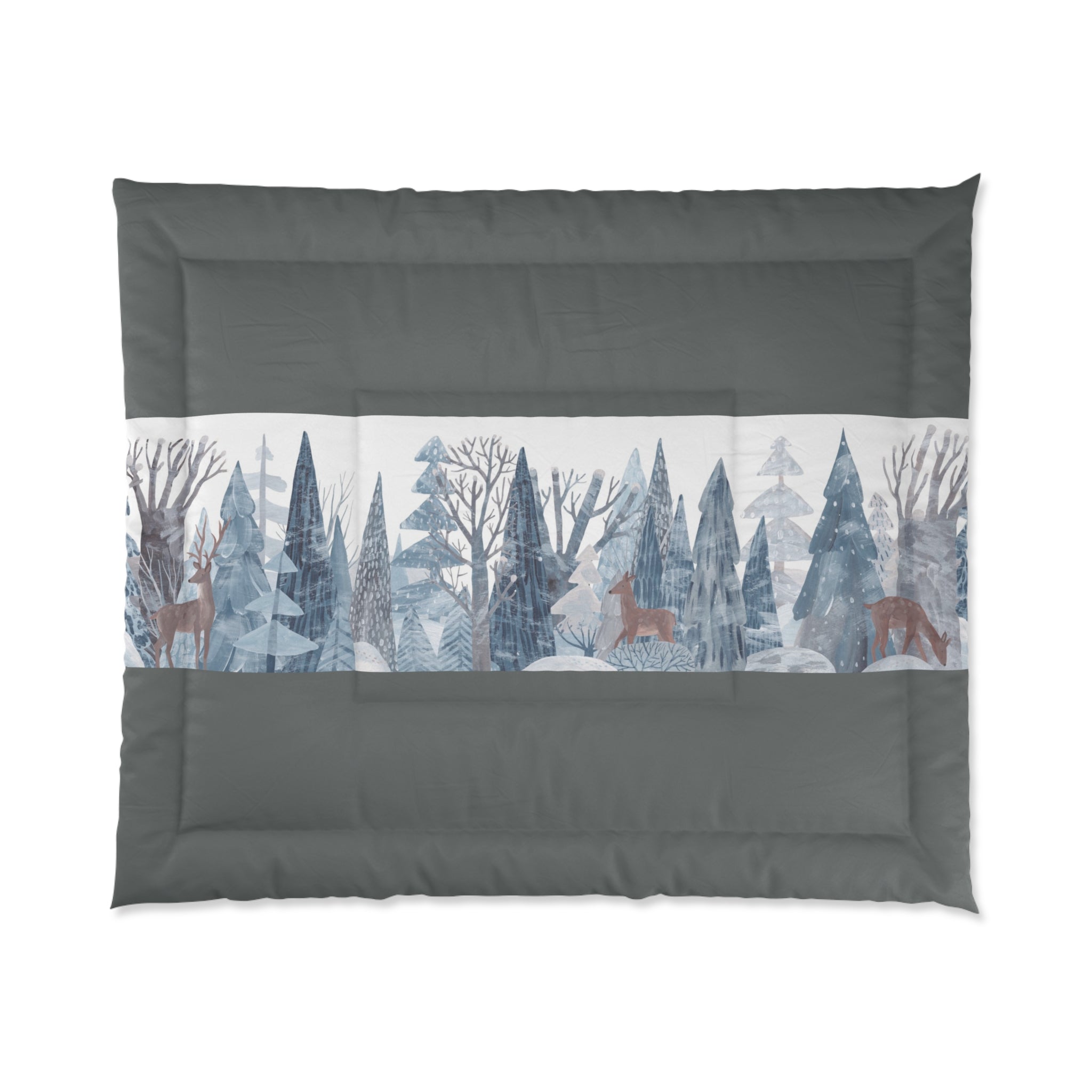 Winter Cozy Forest Comforter Set, Woodland Bedding, Mountain Cabin Decor, Nature-Inspired Duvet, Rustic Home Accents