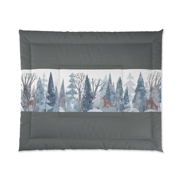 Winter Cozy Forest Comforter Set, Woodland Bedding, Mountain Cabin Decor, Nature-Inspired Duvet, Rustic Home Accents