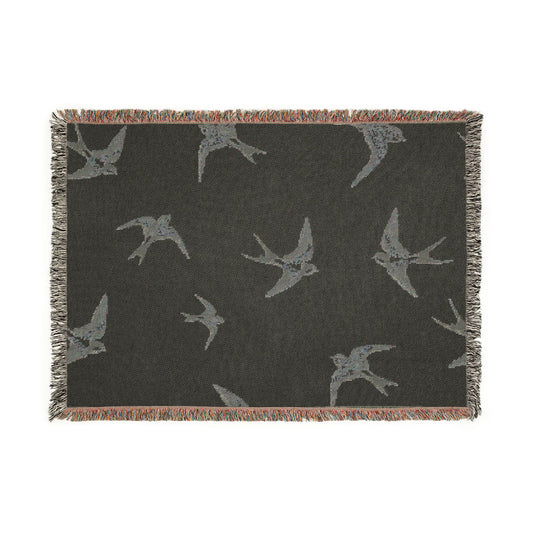 Swallow Bird Woven Blanket – Cozy Cottage & Nature Home Decor