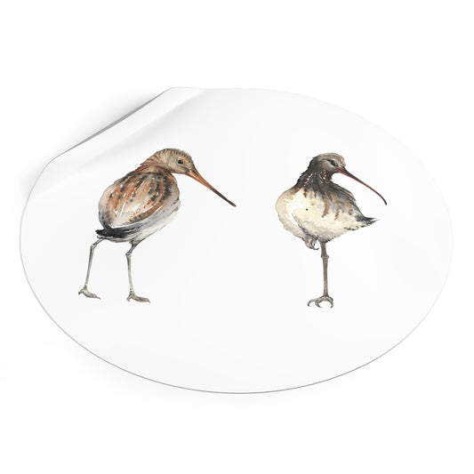 Shorebird Watercolor Round Vinyl Sticker — Whimbrel & Snipe Bird Art
