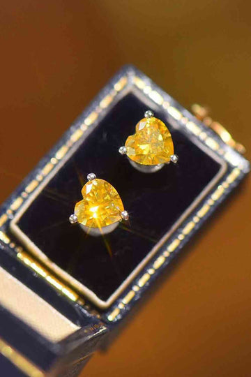 2 Carat Yellow Heart Moissanite Platinum-Plated Earrings Jewelry