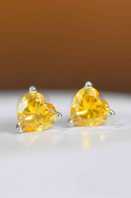 2 Carat Yellow Heart Moissanite Platinum-Plated Earrings Jewelry